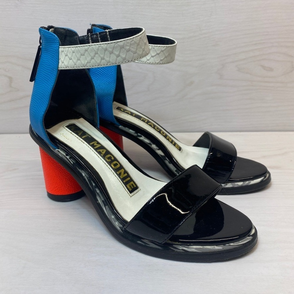 Kat Maconie Womens 6.5 Block Heel Sandals Colorblock Multicolor Party Fashion